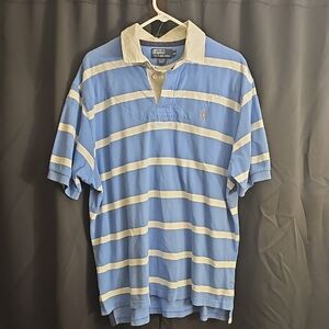 Polo by Ralph Lauren Men's Blue and White Striped Polo Shirt